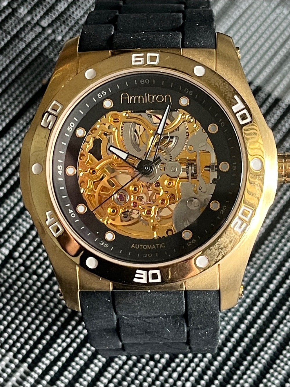 Armitron Gold-Tone Skeleton Automatic Watch with Black Strap